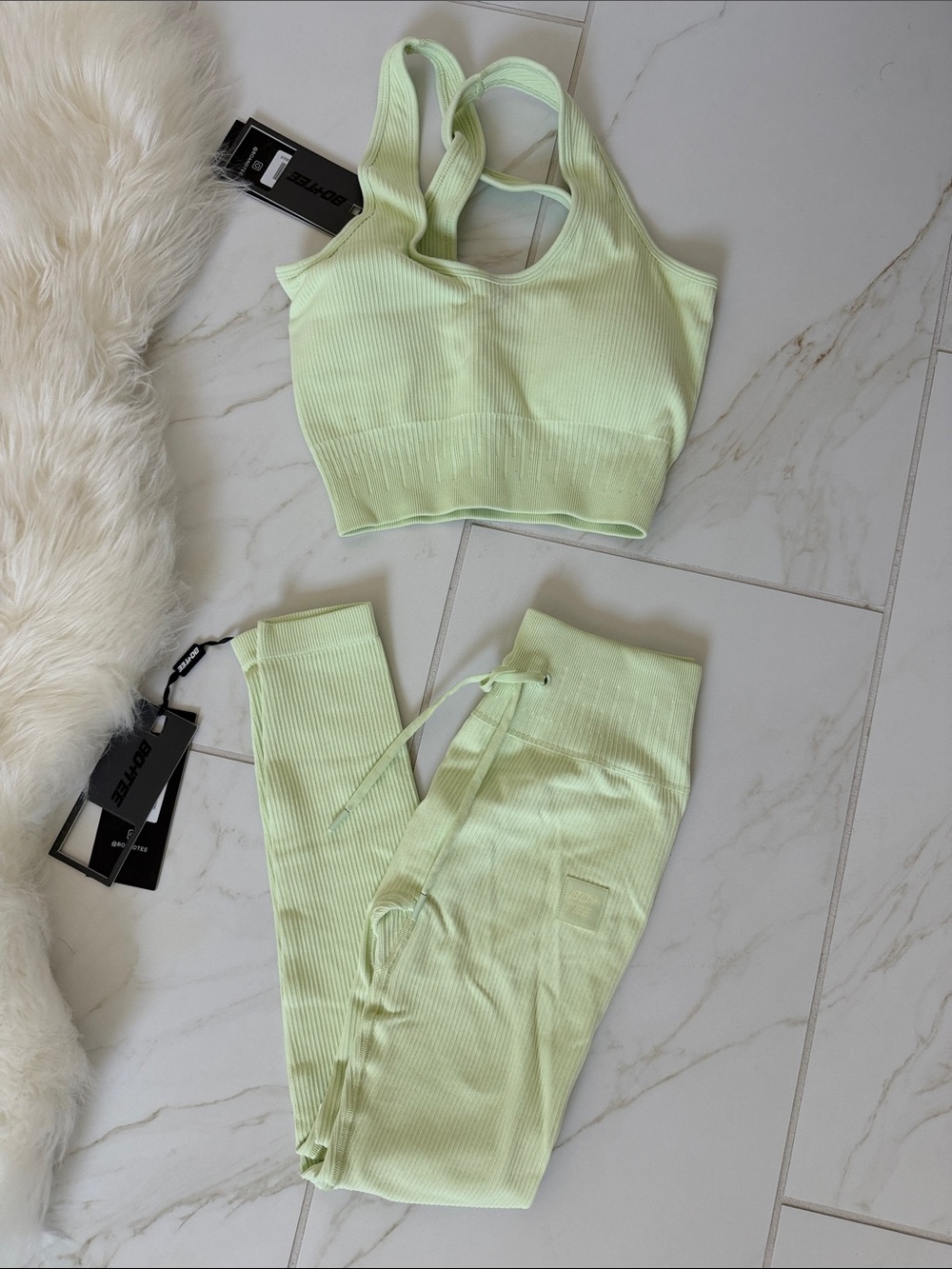 Seamless Ribbed Tank & Legging Set - Light Lime